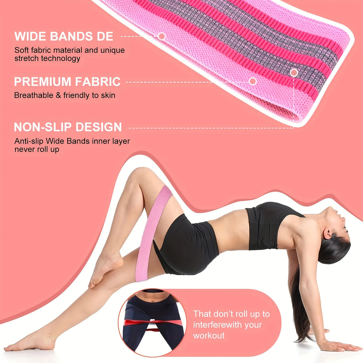 Fabric Resistance Hip Bands for Glute & Thigh Workouts – Non-Slip Loop Fitness Strips