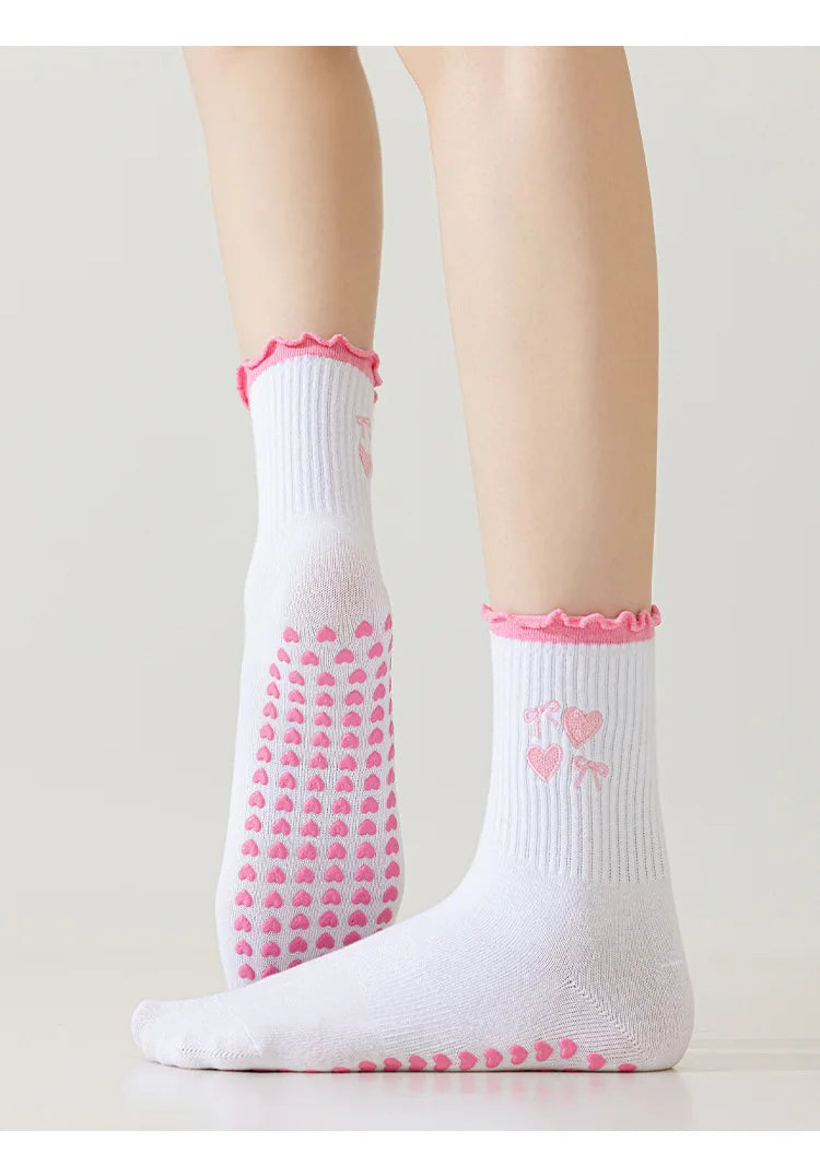Cute Cherry Non-Slip Yoga & Pilates Socks – Silicone Grip, Breathable Women's Fitness Socks
