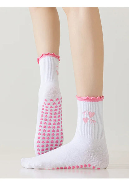 Cute Cherry Non-Slip Yoga & Pilates Socks – Silicone Grip, Breathable Women's Fitness Socks