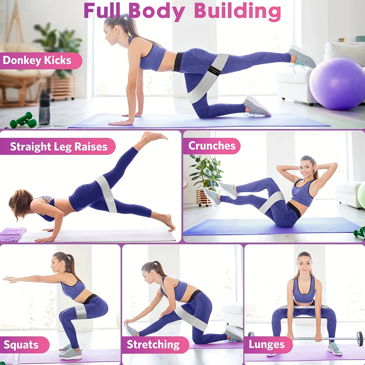 Fabric Resistance Hip Bands for Glute & Thigh Workouts – Non-Slip Loop Fitness Strips